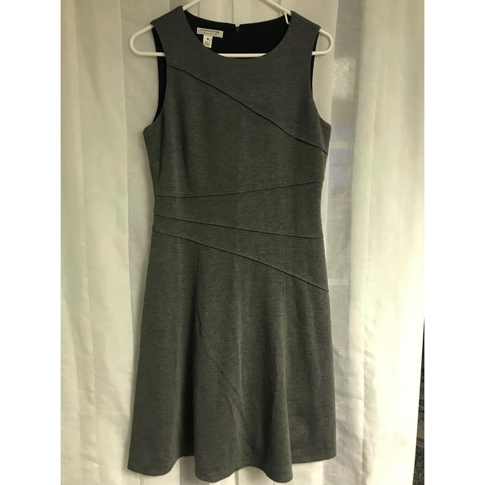 London Style Collection Womens Grey Asymmetrical Pleated Fit Flare Dress Size 10